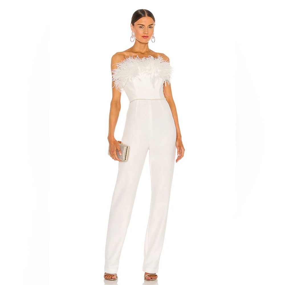 Lola Blanc Feather Jumpsuit in White
Bronx and Banco